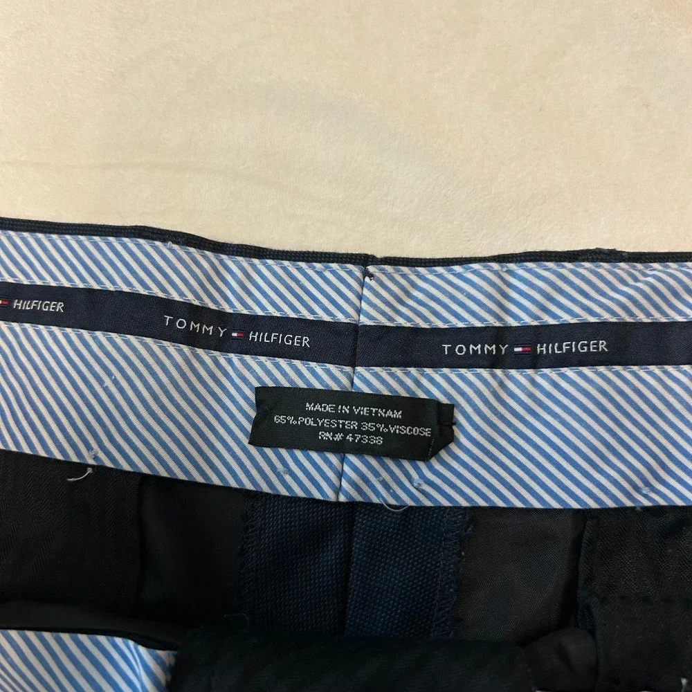 Tommy Hilfiger Mens Navy Blue Micro Texture Dress Pants Trousers 34x32